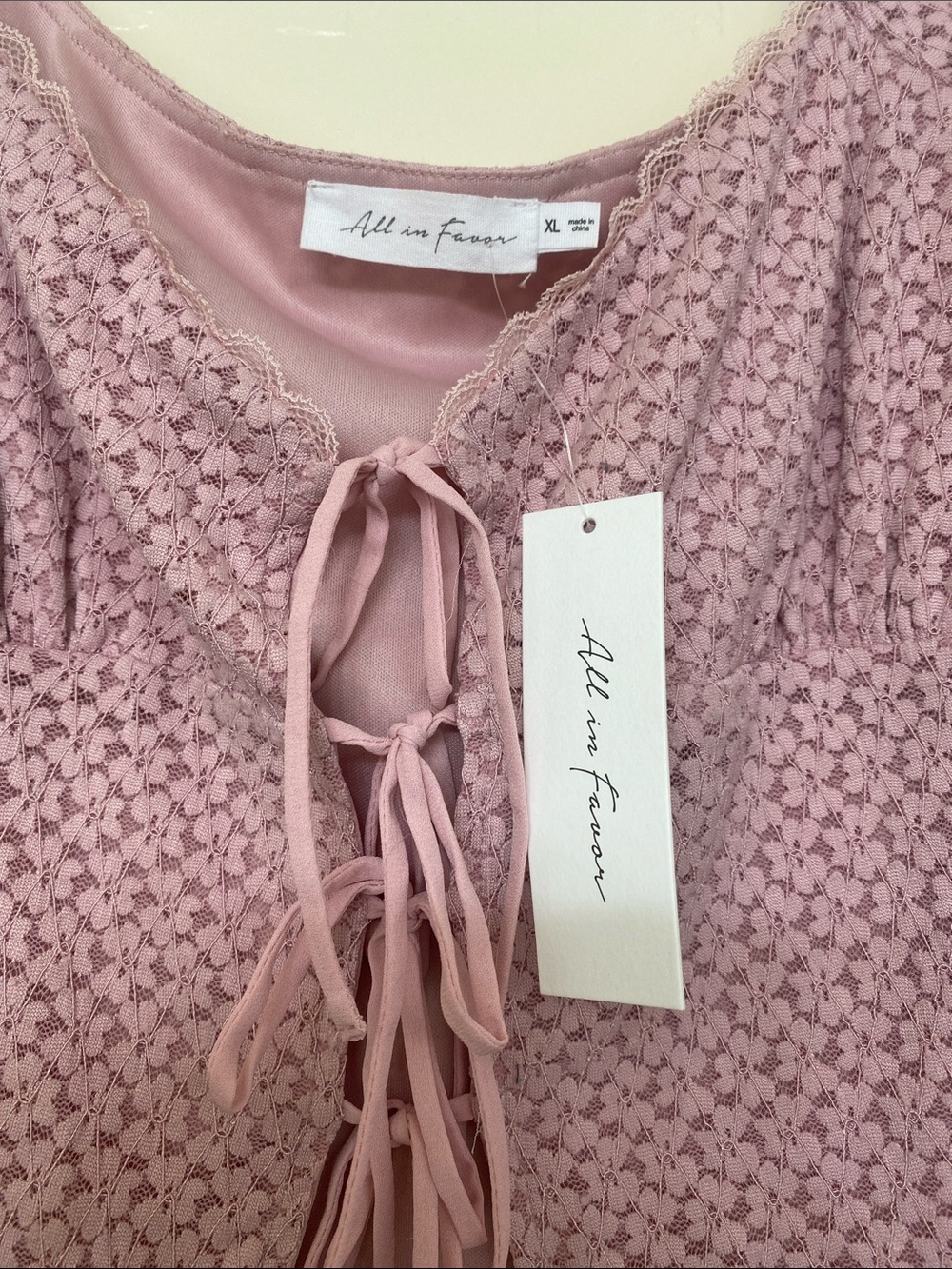 All in Favor Mauve Crochet Tie-Front Crop Top - Picture 3 of 5
